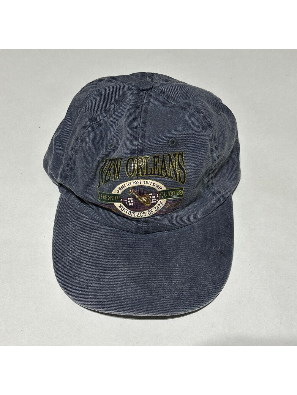 Vintage New Orleans French Quarter Hat Blue Faded Cotton Strapback Souvenir Cap